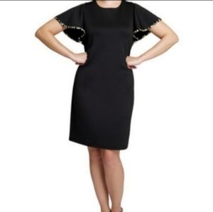 Ruby Flutter Sleeve LeopardPrint Trim SheathDress Black